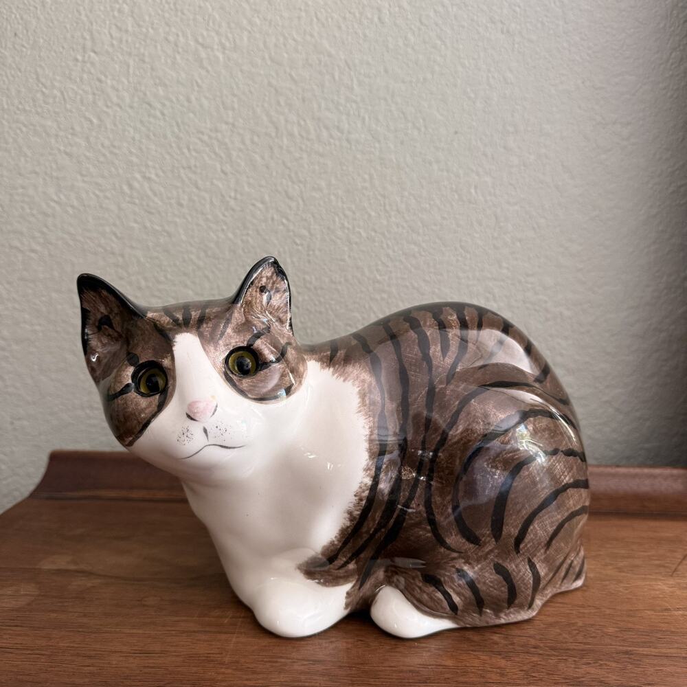 Vintage N.S. Gustin Hand Painted Ceramic Cat Figurine 14" inches Long